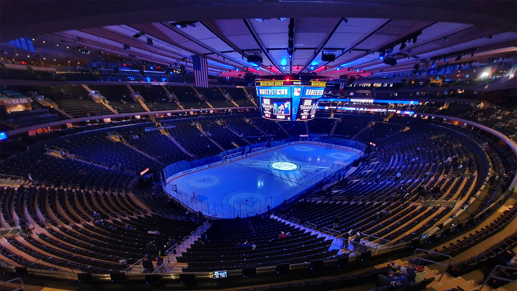 Madison Sqaure Garden set up for NY Rangers ice hockey