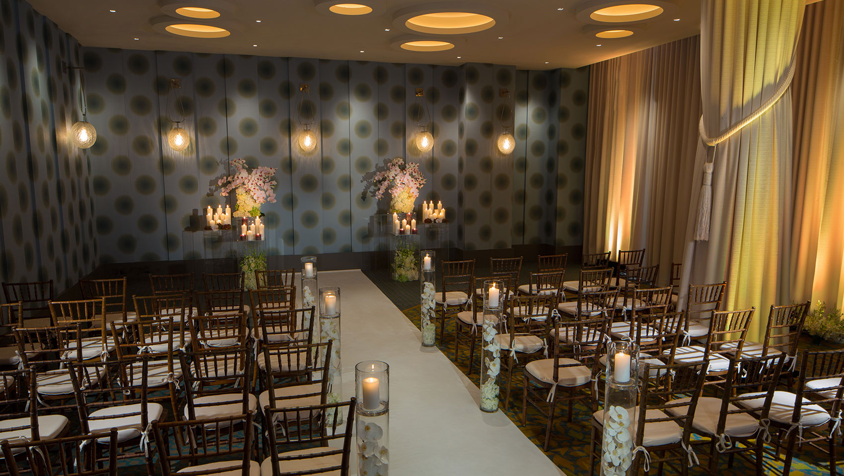 Verdi II wedding ceremony set up with chairs lined up facing altar