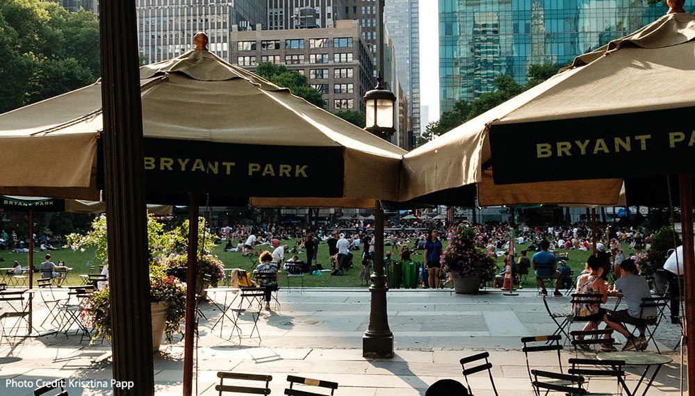 People sitting at tables at Bryant Park