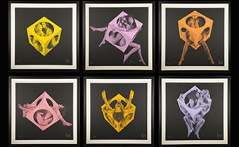 Jean-Pierre Vasarely art piece showing set of 6 color serigraphs on cardboard